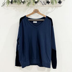 velvet by graham spencer Blue V Neck Long Sleeve Velvet Patch Sweater
